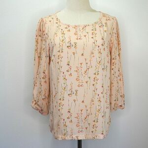 LC Lauren Conrad Bow Sleeve Crepe Top - Peach Floral - S - Preloved